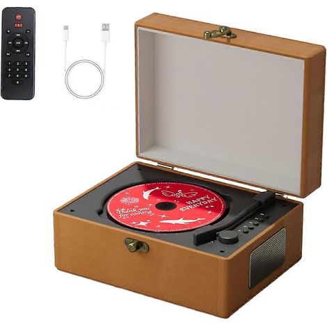 Lecteur CD rechargeable en cuir avec haut-parleurs, émetteur Bluetooth, idéal pour les fêtes et la décoration intérieure. (1/5)