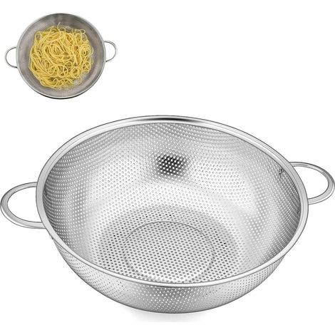 Colador de cocina, 22 cm de diámetro, acero inoxidable, con mango, cesta superior para escurrir verduras, frutas, pasta y arroz. Apto para lavavajillas. (1/5)