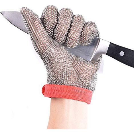 Edelstahl-Handschuhe, schnittfeste Netz-Sicherheitshandschuhe für Schneidarbeiten, Stufe 5, M (1 Stück)
