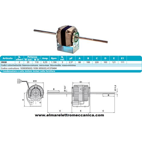 EMI 103B-3050/2Q Motore 110 W BIALBERO 3 Velocità aspiratore Fan Coil