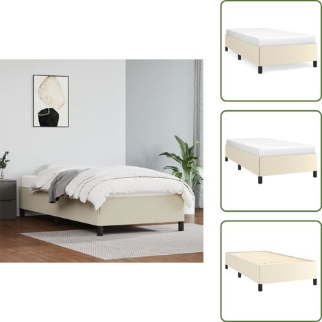 Bettgestell Creme 90x190 cm Kunstleder - Bettesrahmen - Schlafzimmermöbel - Kunstledersofa - Cremefarbenes Bett - Doppelbett (1/5)