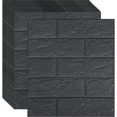 36piece Panneaux Muraux 3D Imitation Pierre Peel and Stick Papier Peint Adhesif Mural Revêtement Mural pour Cuisine, Chambre,Noir (1/5)