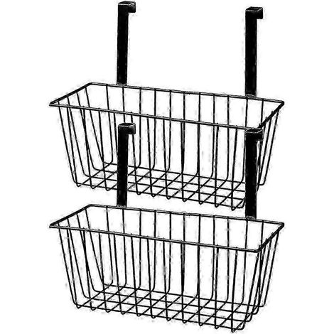 Panier suspendu en fer noir (lot de 2) - Solution de rangement élégante pour la douche et la cuisine (24 x 22,5 x 12 cm) (1/2)