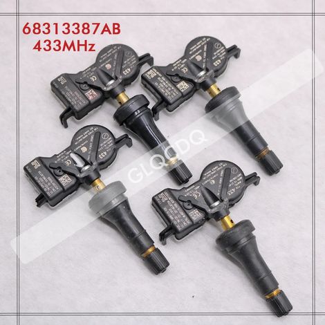 (4 pièces) 68313387AB 4 capteurs de pression des pneus pour véhicule, compatibles avec Chrysler Pacifica, Jeep Compass et Renegade. Références : 68105280AF, 68313387AB et 53305555. (1/5)