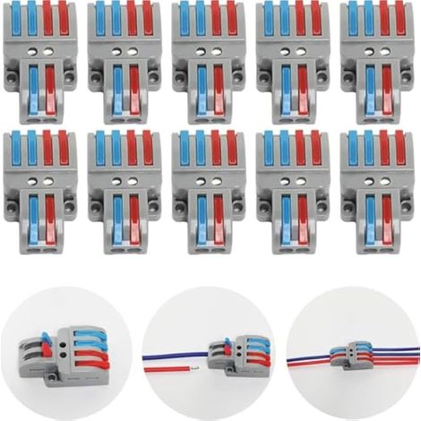 Bornier Electrique,10 Pcs Connecteur Electrique avec levier de fonctionnement, Compact Borne de connexion électrique Automatique, Avec vis de montage (2 in 4 out) (1/4)