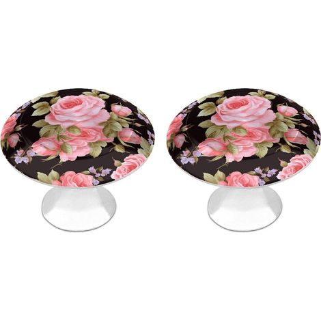 Boutons ronds en acier inoxydable ornés de roses roses, pour (1/5)
