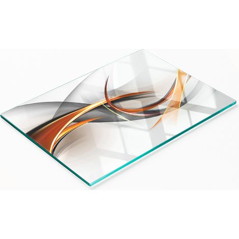 Tabla de cocina de vidrio templado con gráficos decorativos de ondas abstractas de 80x52 cm. (1/5)
