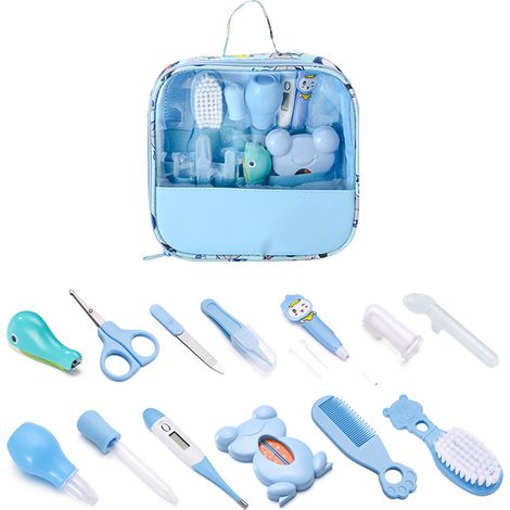 Coffret de soins pour nouveau-nés 13 pièces comprenant tous les articles de soins, 13 pièces, Soins pour bébé, équipement initial Produits pour le coffret de soins pour bébé - Bleu