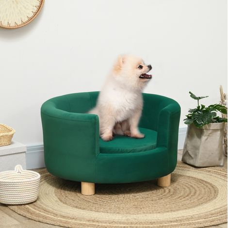 Lit pour chien type canapé, 65 x 64 x 37 cm, coussin moelleux, pieds en bois vert HAVRYA (1/5)