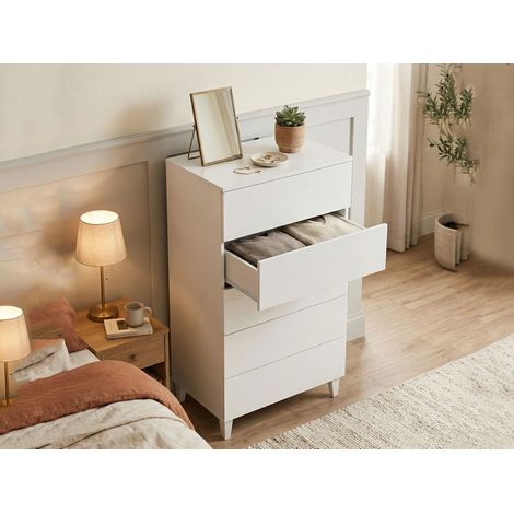 Dmora - Cómoda Dmarco, Semanal con 5 cajones, Tocador para dormitorio, semanario moderno, 61x40h117 cm, Blanco (1/4)