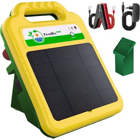 Cloture Electrique Solaire 16 km, Sortie 8 kV 0,2 J pour Animaux Ferme, pâturage, batterie lithium 10,4 Ah, alimentation solaire, IP55, jardins, pâturages, bétail, chevaux, bovins, volaille (1/5)