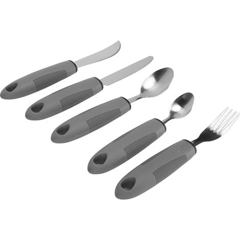 Ensemble de 5 ustensiles de cuisine en acier inoxydable avec poignées en caoutchouc (cuillère et fourchette) pour la maison (1/5)