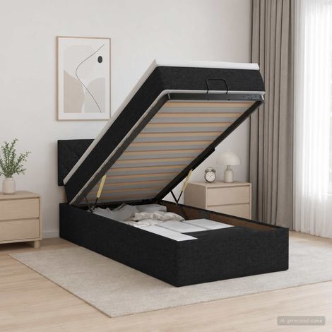vidaXL Lit ottoman avec matelas Noir 90 x 190 cm Tissu (1/5)
