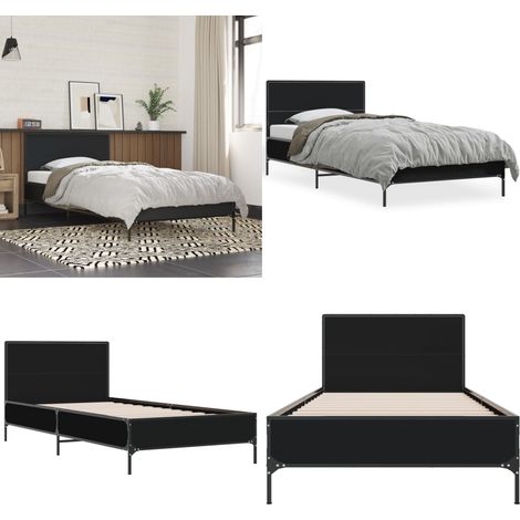 Bettgestell Schwarz 75x190 cm Holzwerkstoff und Metall - Bettesrahmen - Doppelbett - Holzbettrahmen - Schwarzes Bett - Lattenrost - Home & Living (1/5)