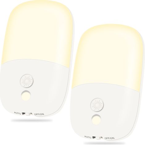 Veilleuse LED, luminosité réglable, avec mode automatique/arrêt/allumé permanent et fonction de détection de lumière (lot de 2) (1/5)