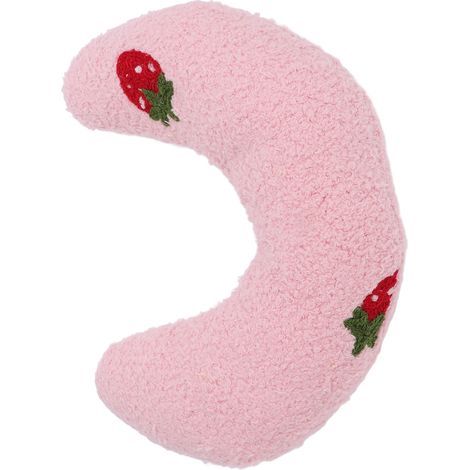 U-förmiges Haustierkissen, bequemes Plüsch-Nackenkissen in Donutform für Hunde, rosa-erdbeerfarbenes Muster (1/5)