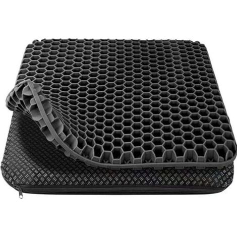 Coussin de siège en gel, orthopédique – doux et confortable avec housse en tissu lavable et antidérapante, adapté aux chaises de bureau, fauteuils roulants, sièges de voiture, noir (1/5)