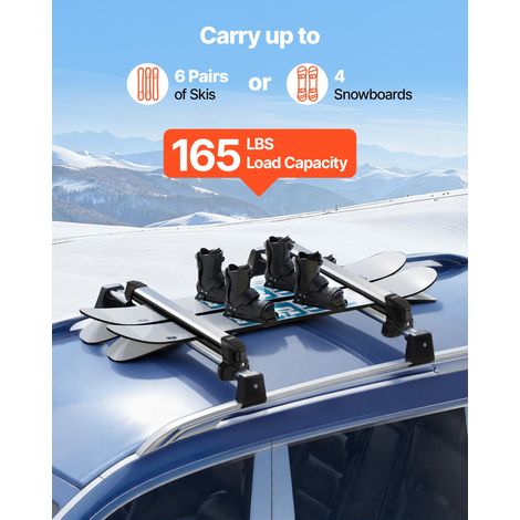 Porte-skis sur barre de toit 715 mm, support pour planche à neige universel en aluminium avec verrou, capacité 6 paires de skis ou… (1/5)