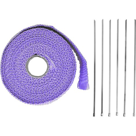 5m Bande d'isolation thermique pour échappement en fibre de verre avec attaches en acier allié, violet, pour voiture et moto