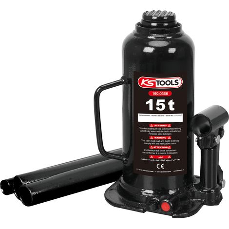 Ks Tools – Cric bouteille hydraulique 15 t – Hauteur maximale 460 mm – Construction acier massif – Système de sécurité contre surcharge