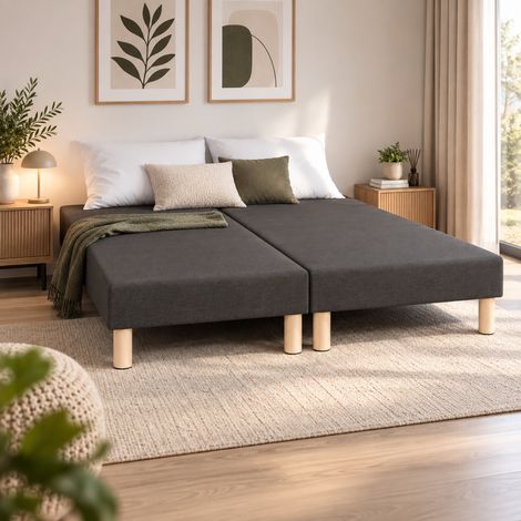 SOMMIER TAPISSIER MARRON 90x200x2 (180x200) FABRICATION FRANÇAISE ARTISANALE PIEDS OFFERTS HAUTEUR avec PIEDS 27 cm