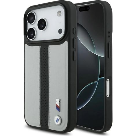 Coque MagSafe BMW M à rayures perforées avec logo pour iPhone 17 Pro - Grise (1/5)