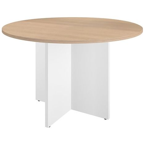 Table ronde 120 cm plateau chêne clair pieds croix blanc Essens - Maxiburo