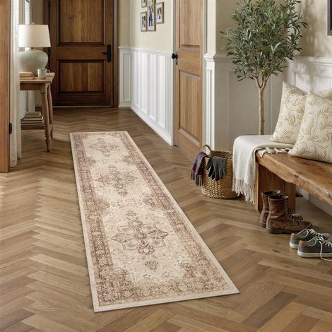 Vintage Tapis Couloir Marron 60x240cm Long Antidérapanta Cuisine,Chambre Enfant Rugs,Descente de Lit Rug,Lavable en Machine Carpet,Interieur Doux Poil Ras,Bureau Carpets (1/5)