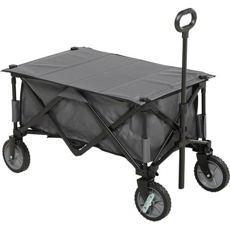Bollerwagen faltbar bis 120 kg belastbar, Transportwagen mit verstellbarem Griff, Seitentaschen & Klapptafel, Gartenwagen dunkelgrau