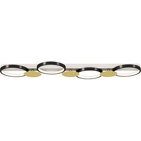 38-W-LED-Deckenleuchte, 4-flammig, Einbauleuchte, Fernbedienung, 100 x 31 x 7 cm, Gold und Schwarz