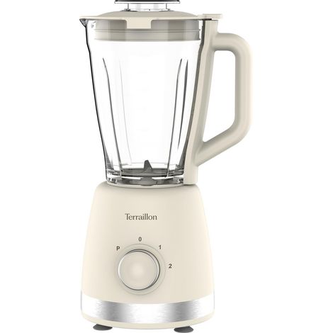 Blender Electrique, Capacité 1.5L, 600W, Bol en verre, 2 vitesses, Fonction Pulse, Lames en Inox, Design Vintage, Crème (1/4)