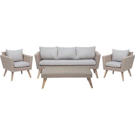 Lounge Set mit Tisch 5-Sitzer VITTORIA Polyrattan Grau