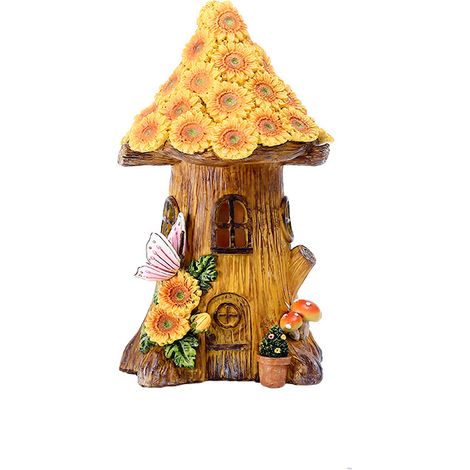 Maison de fée en forme de botte, figurine en résine avec LED solaire de 22 cm, pour décorer votre jardin féerique. (1/5)