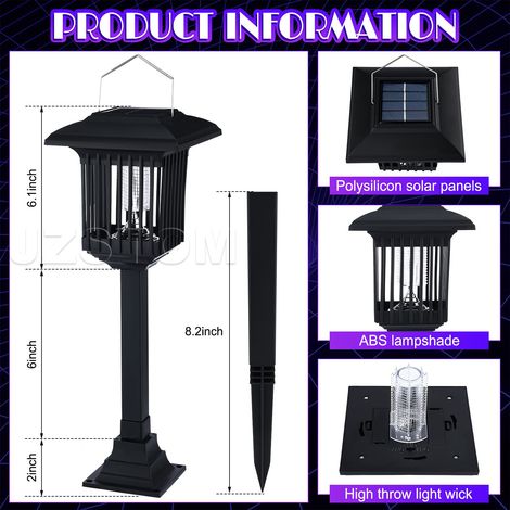 Lampe Anti-Moustiques Solaire Extérieure, Piège à Insectes Électronique pour Jardin, Cour, Pelouse -Alovez-WCY (1/4)