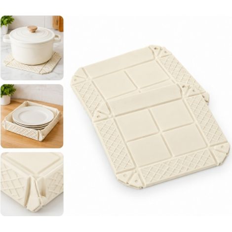 2 Pcs Dessous de Plat Silicone Alimentaire Pliable Blanc Creme 22 x 22 x 0.4 cm Set de Table Anti Chaleur Cuisine Clic Rangement (1/5)