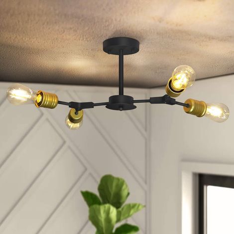 ZMH Plafonnier Vintage Plafonnier Noir Rétro E27 4 Flammes Lampe De Couloir Lampe De Salon Industriel Lustre En Métal Style Rustique pour Chambre Cuisine Balcon Allée (sans ampoule)-51x22cm (1/5)
