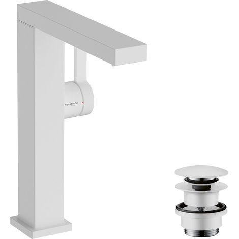 Mitigeur de lavabo avec vidage Push-Open, économie d'énergie (CoolStart), Robinet salle de bain avec hauteur sous bec 210mm, économie d'eau (EcoSmart+), Blanc mat, 73060700 (1/5)