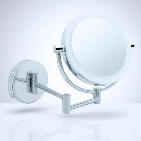 Miroir de Maquillage,Grossissant Lumineux à LED avec Fixation Murale 360° et Variateur d'Intensité - Miroir Maquilleur Rond avec Lumière pour Salle de Bain (Usb & Piles 5x / 10x) (1/5)