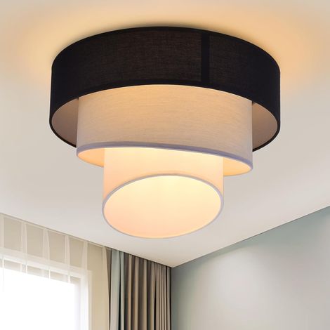 ZMH Plafonnier Salon Plafonnier Chambre - Abat-Jour en Tissu Lampe de Salon Plafond Ø40cm Lampe de Chambre Blanc Chaud E27 Plafonnier Noir Moderne pour Cuisine Couloir Bureau (1/5)