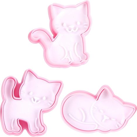 Set of 3 Cartoon Cat Shaped Cookie Cutters, Food Grade Plastic Cookie Mold for Baking Accessories (1/5)