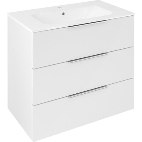 CIRASA Meuble sous-vasque 79,8x75x46cm, 3x tiroir, blanc brillant (1/4)