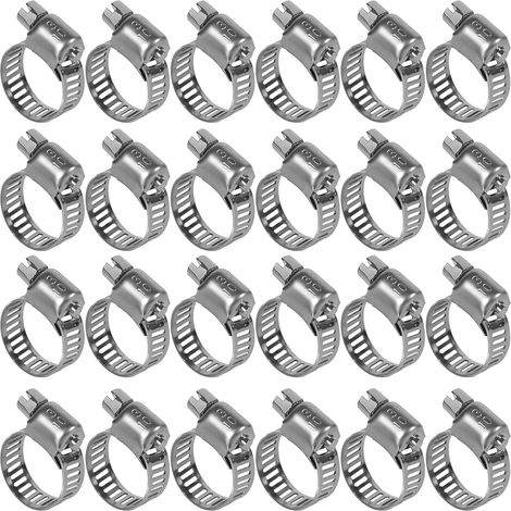 Lot de 24 colliers de serrage en acier inoxydable 10-16 mm - Colliers de serrage en acier inoxydable pour piscine, tuyau d'eau, bricolage et jardin (1/2)