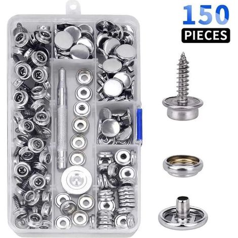 Lot de 150 Accessoires de Toile de Rembourrage de Qualité Marine en Acier Inoxydable 10mm Pont de Bateau attaches à Bouton-Pression vis S'enclenche avec outil (1/4)