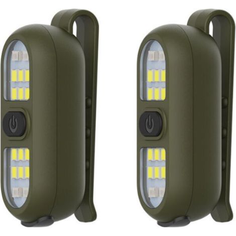 Clip-on flashlight, green, 5.82 x 22.3 cm, 2-pack, jogging/cycling light, rechargeable safety light for night walking, portable. (1/5)