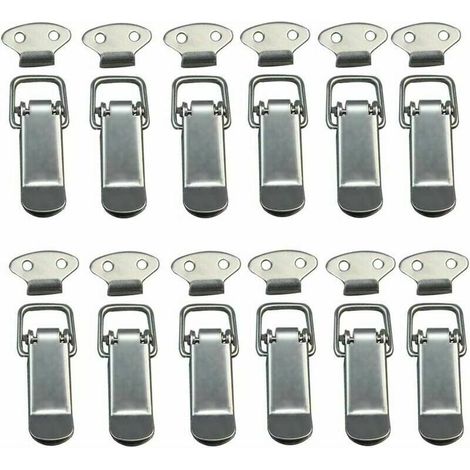 12 Stück Haubenverschluss, Hebelriegel, Federriegel, Knebelriegel, Federverschluss mit Haken, Edelstahl-Federriegel für Schrank, Box, Schublade, Kleiderschrank  FLITI (1/4)