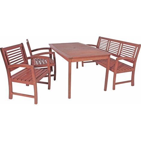 Tischgruppe Tisch, Bank und 2 Stühle GARDA-120 aus Eukalyptus (1/2)
