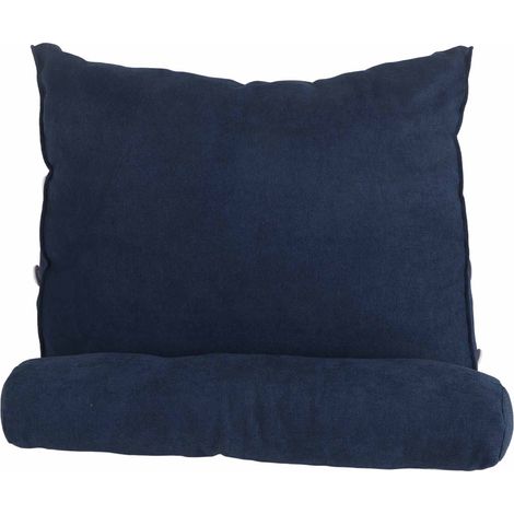 Oreiller de lecture triangulaire 60x22x50cm avec dossier amovible et moelleux, idéal pour canapé ou lit, couleur bleu foncé. Confort assuré. (1/5)