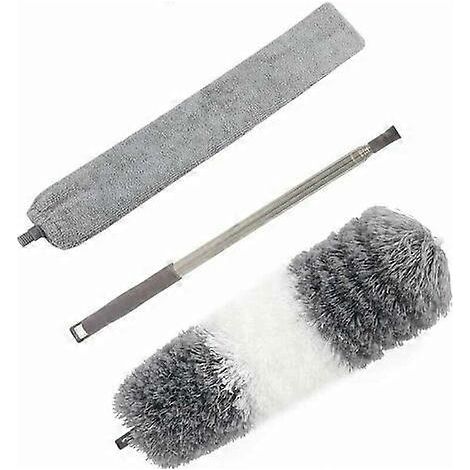 Kit de dépoussiérage pour portes hautes avec plumeau pliable en microfibre, brosse de nettoyage amovible et poignée d'extension en acier inoxydable pour ventilateurs de plafond. (1/4)