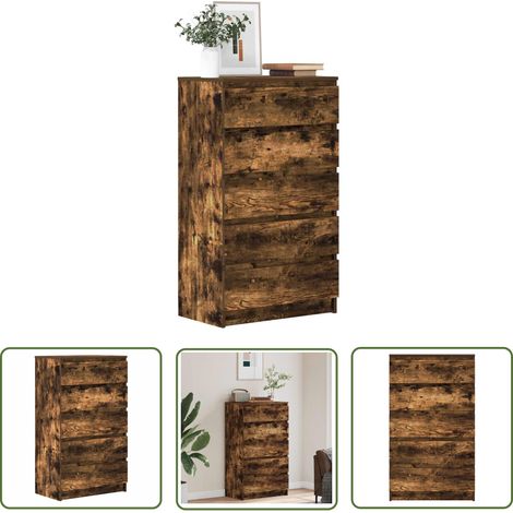 The Living Store Commode Chêne fumé 60x36x103 cm Bois d'ingénierie - Buffet - Meuble De Rangement - Commode - Tiroir - Bois D'ingénierie (1/5)