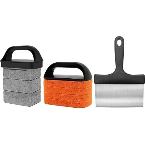 Kit Nettoyage pour plancha 10 avec Brosse et Grattoir Kit Nettoyage pour plancha 10 avec Brique et Grattoir, Acier pour robuste pour Graisses Tenaces, 32x24cm (1/5)